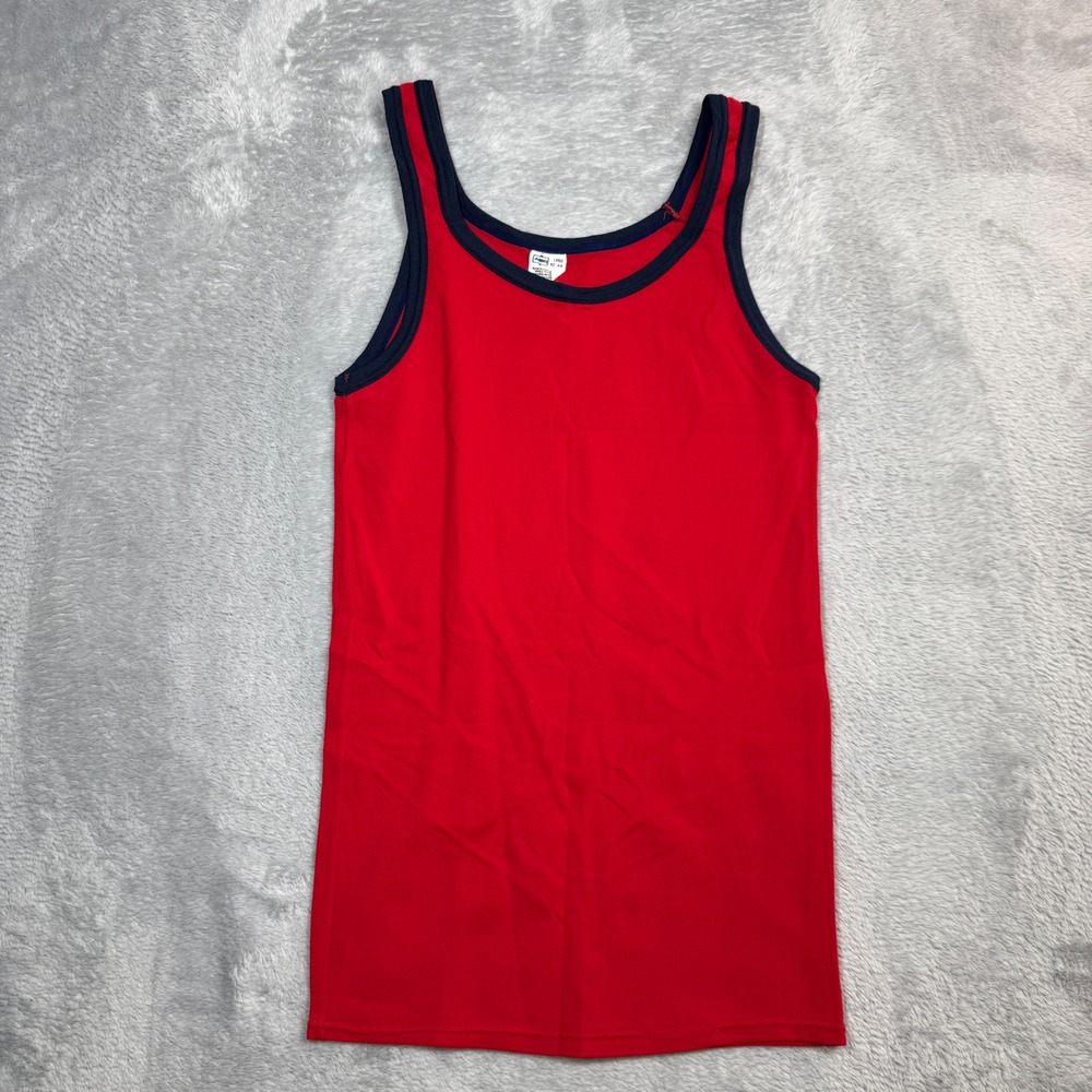 Vintage Kmart Tank Top Mens Large Red Ringer 2 Ply Nylon 80s